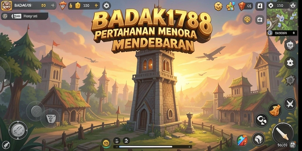 Tampilan gameplay BADAK178 yang memukau dengan menara pertahanan.