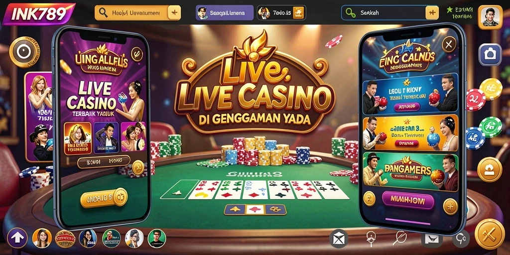 Tangkapan layar INK789 menunjukkan dealer langsung yang berinteraksi dengan pemain dalam permainan Live Casino.