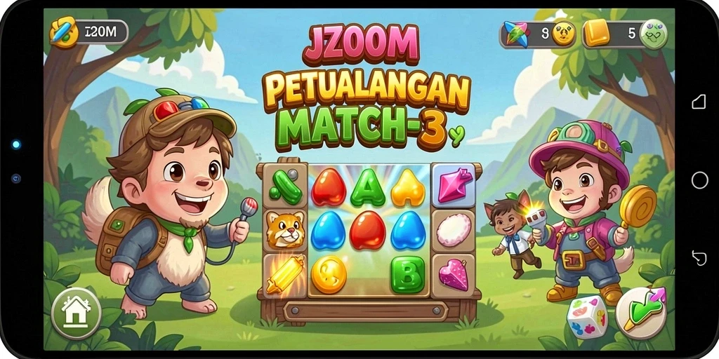 Screenshot gameplay J200M menampilkan serunya permainan Match-3.