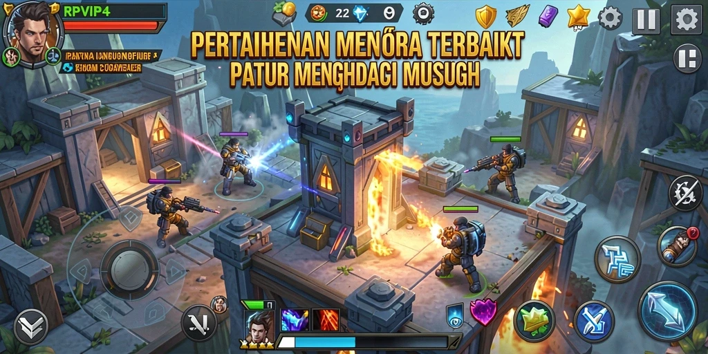 Menampilkan serangan seru dalam gameplay Tower Defense RPVIP4.